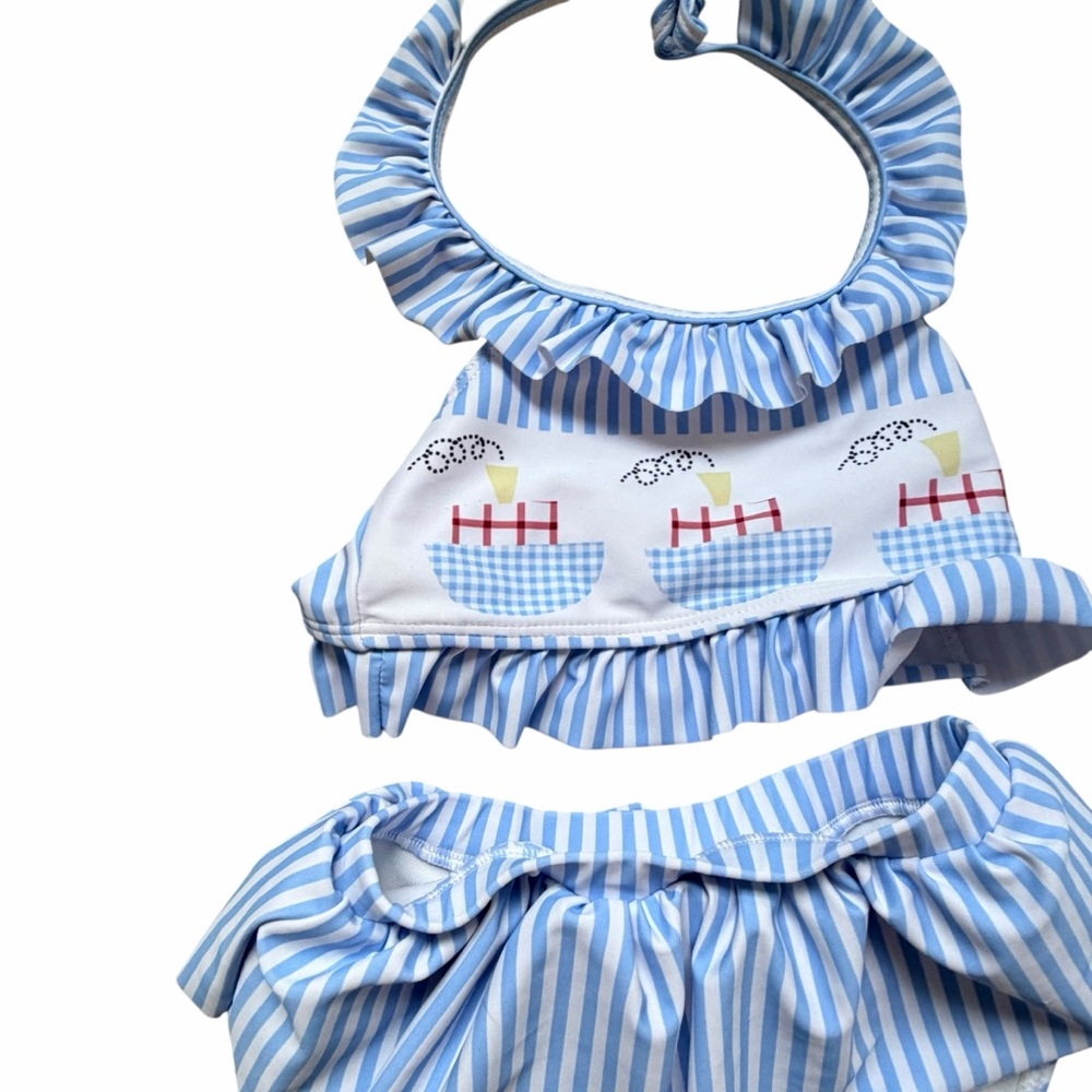 Blue Striped Ruffle Bikini Set - Picture 2 of 2